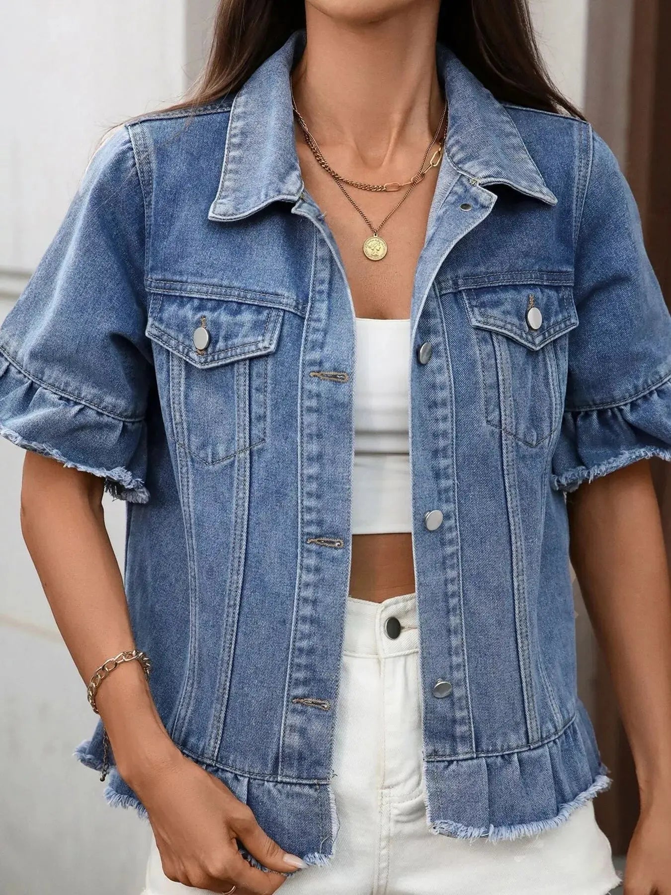 Raw Hem Button Up Denim Jacket Simply Love