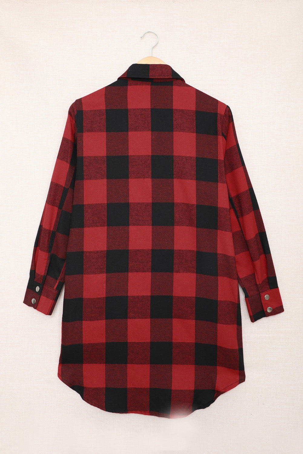 Chic plaid shirt coat with elegant turn-down collar in fiery red