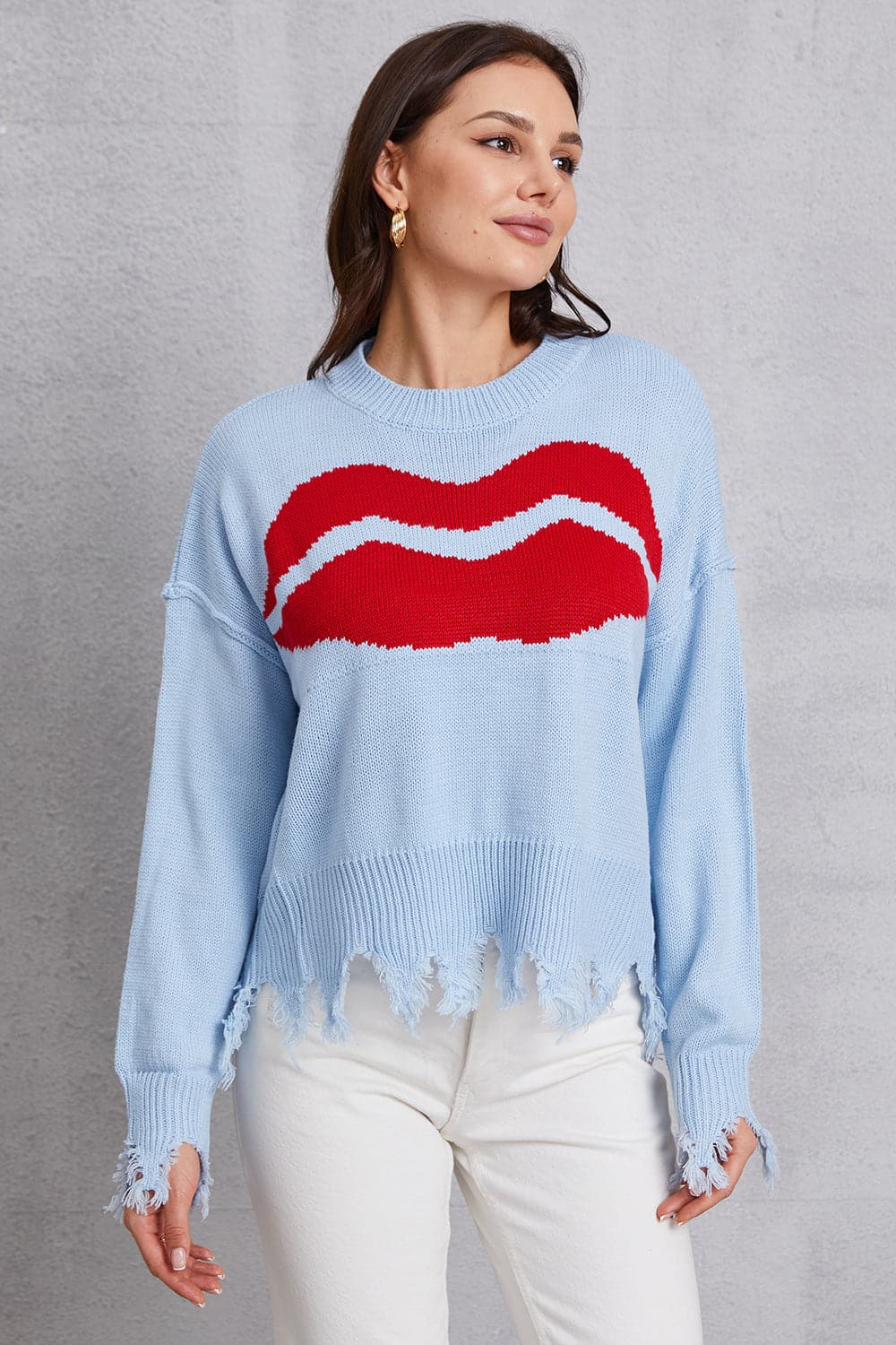 Lip Fringe Round Neck Sweater.