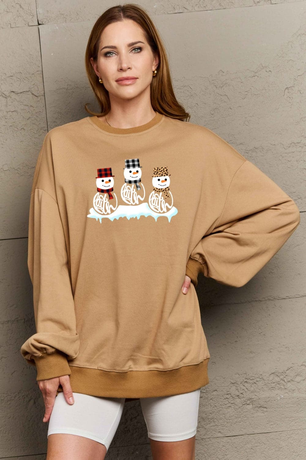 Simply Love Full Size Snowmen Graphic Sweatshirt.