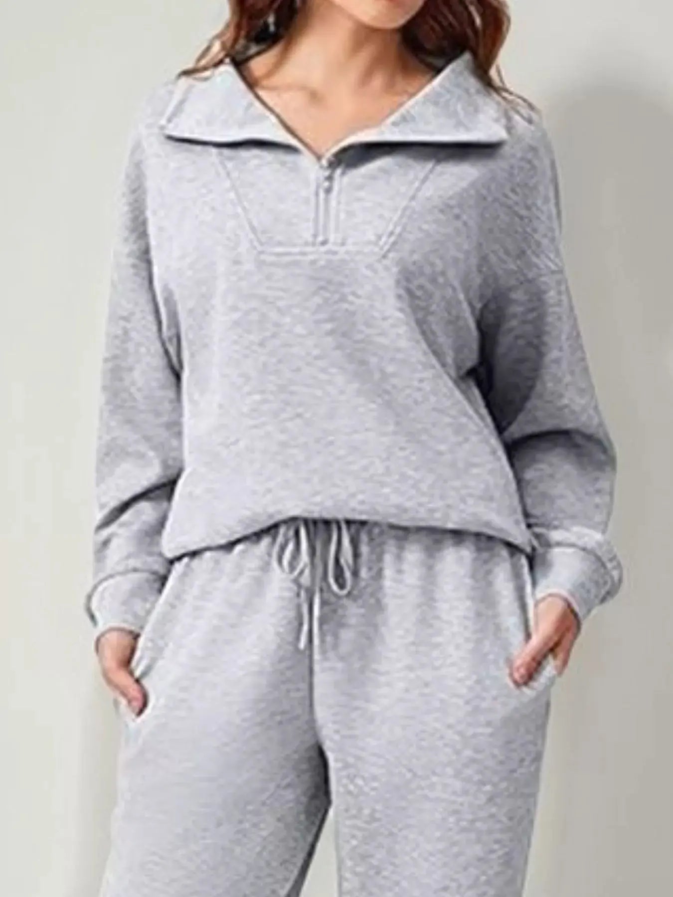 Relaxed Fit Quarter-Zip Top and Pants Set Simply Love