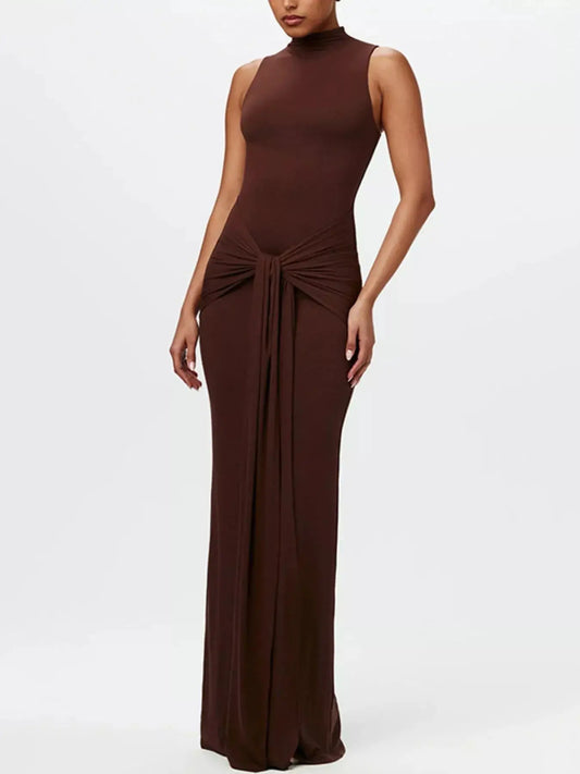 Sleeveless Mock Neck Knot Front Maxi Dress Simply Love