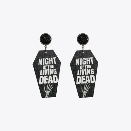 Eerie elegance: coffin-shaped wooden dangle earrings