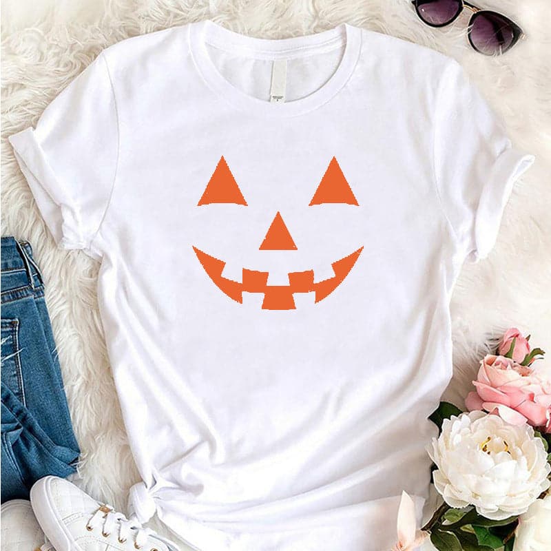 Festive pumpkin skull knit tee for women