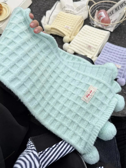 Waffle Knit Pom-Pom Scarf Simply Love