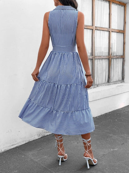 Chic striped midi dress with collar