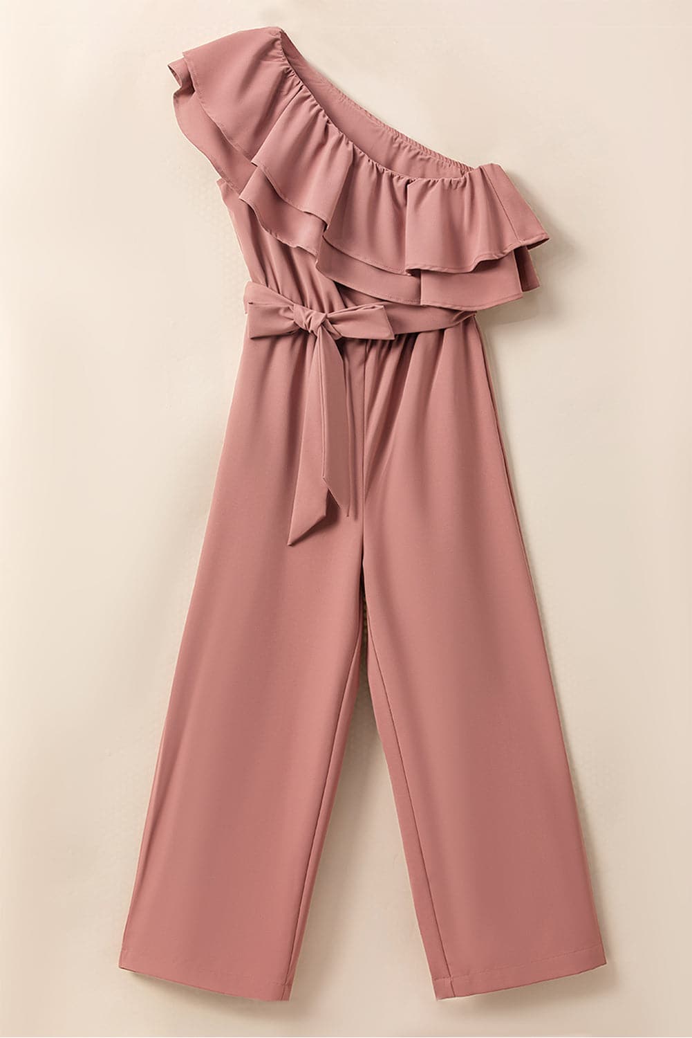 Ruffled Tied One-Shoulder Jumpsuit.