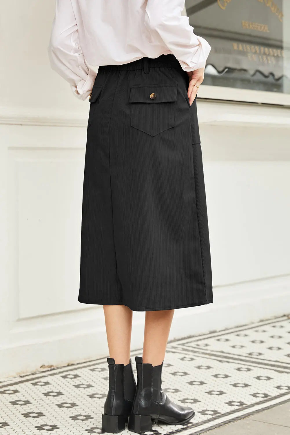 Black Front Slit High Waist Midi Skirt For Women Casual Elegant Dear-Lover Dropshipping