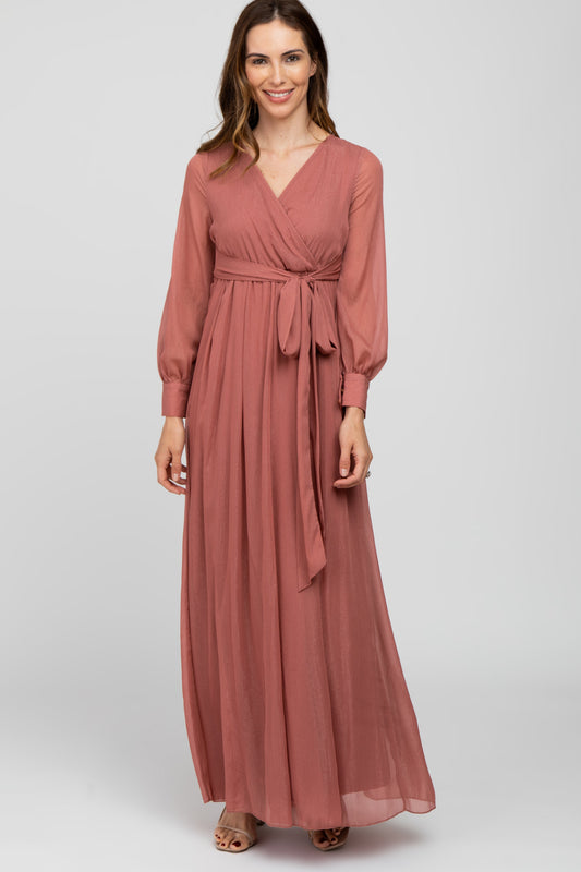 Pink Metallic Chiffon Maxi Dress PinkBlush