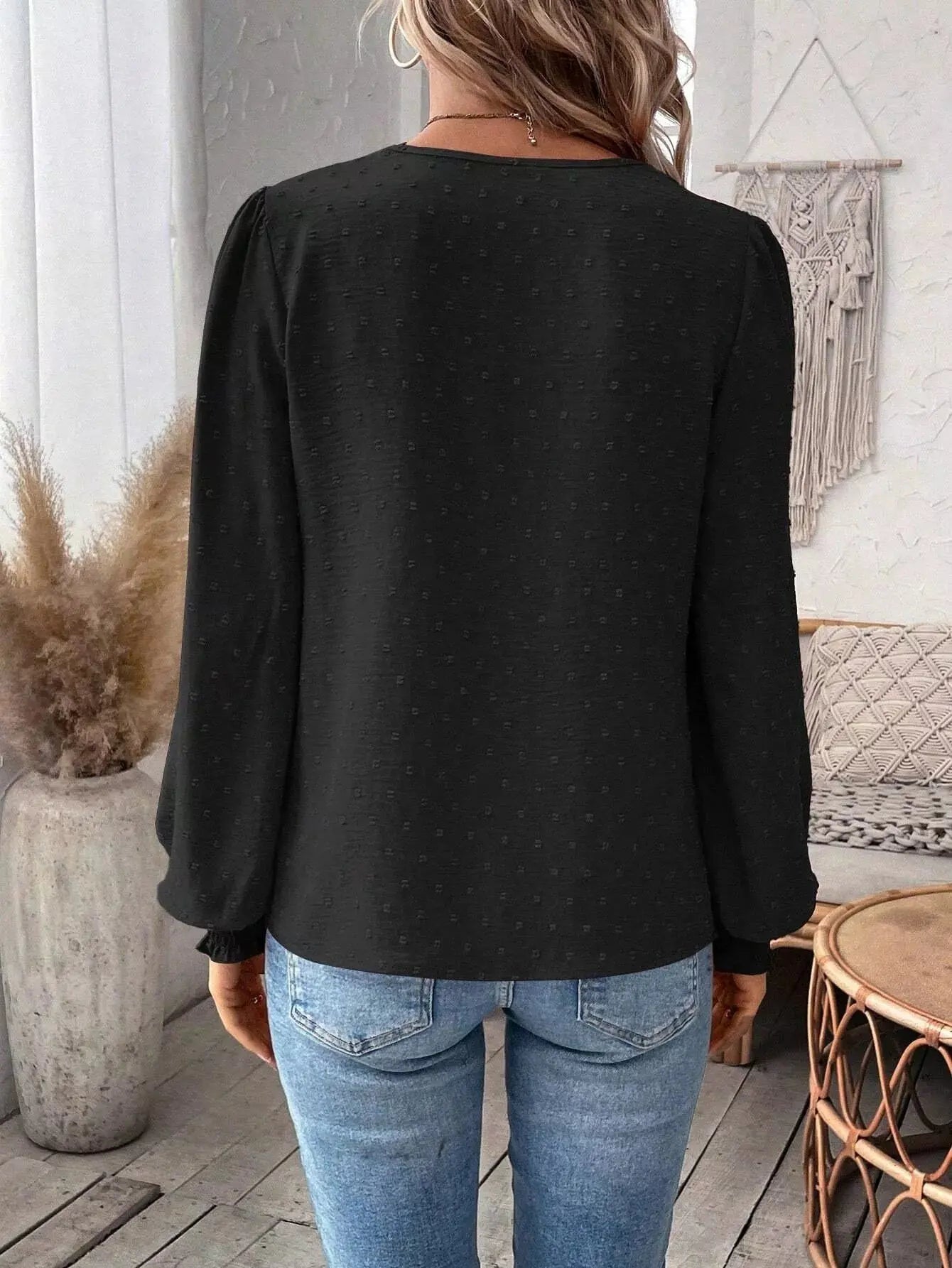 Lace Trim Long Sleeve Blouse Simply Love