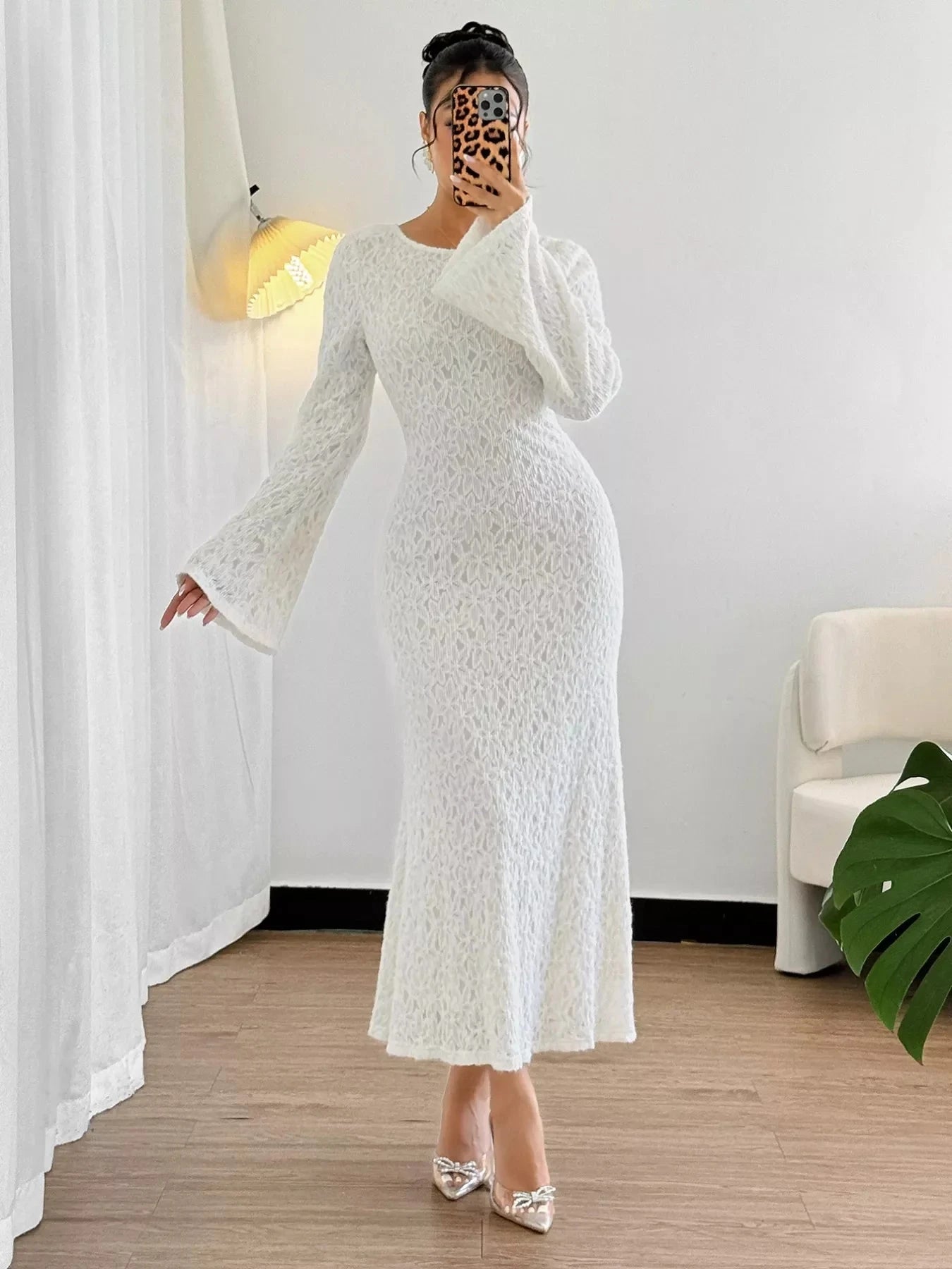 Lace Round Neck Flare Sleeve Dress Coco’s Tee Boutique