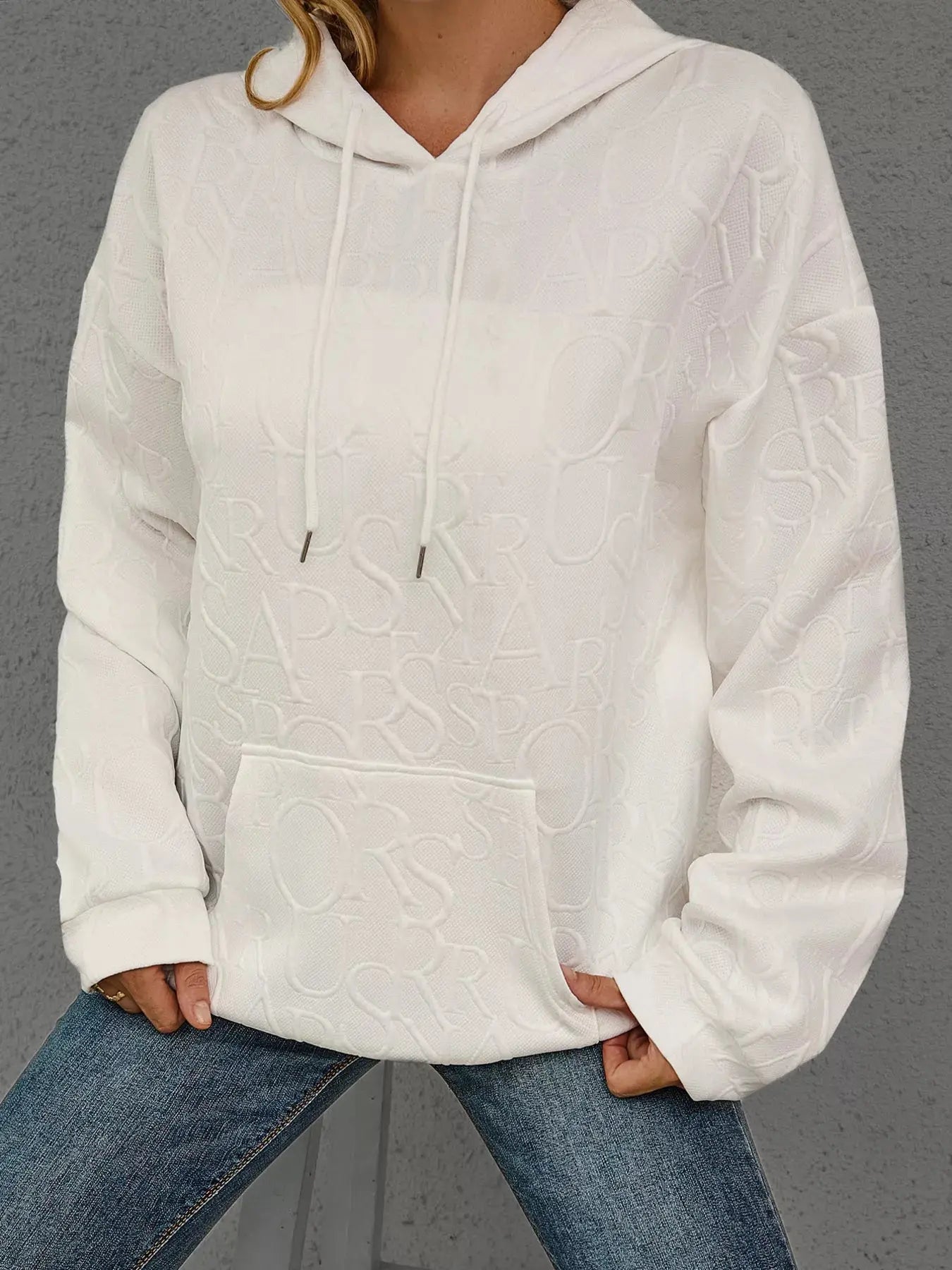 Full Size Embossed Lettering Casual Hoodie Plus Size Simply Love