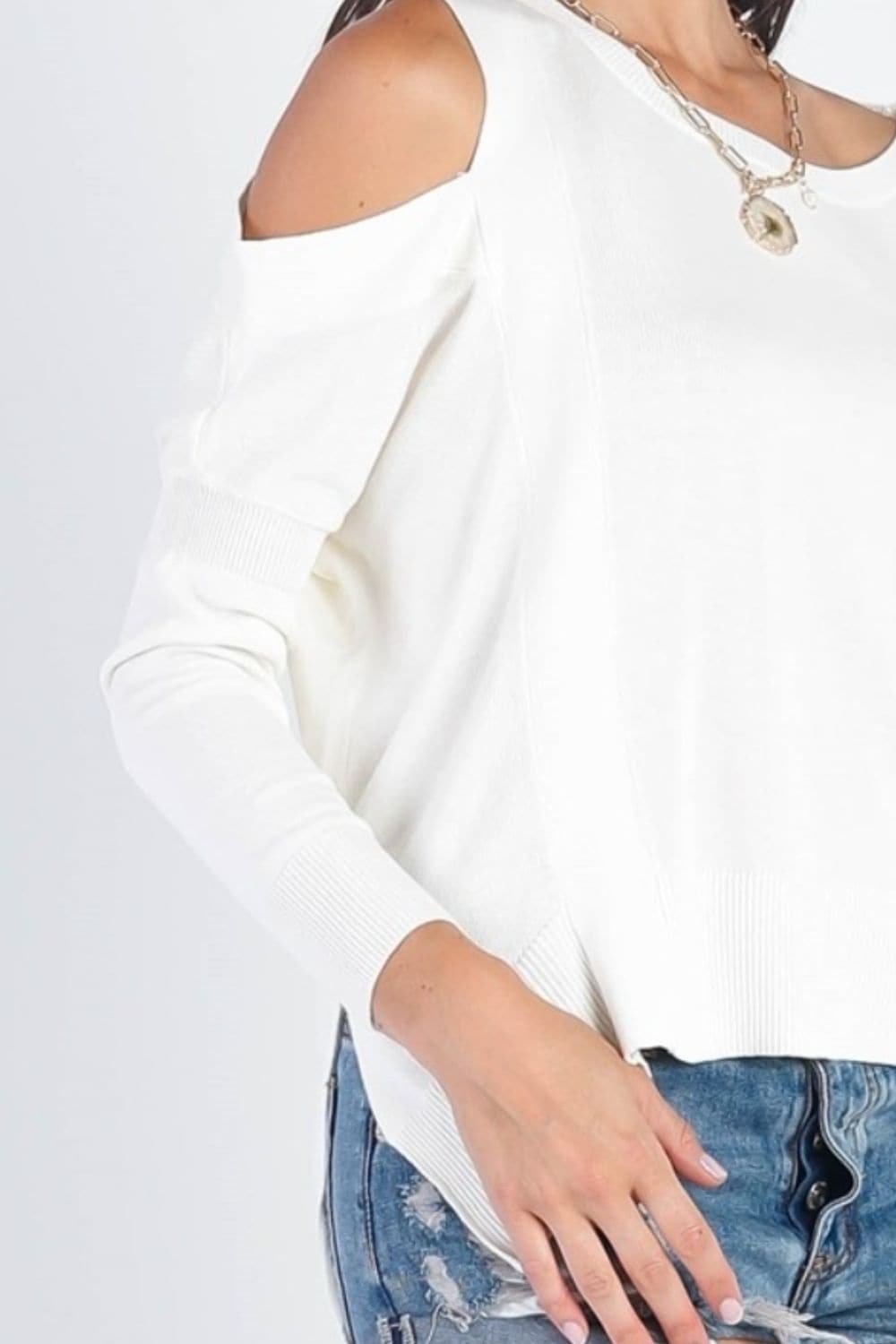 UNIQ Cold Shoulder Long Sleeve Knit Top.