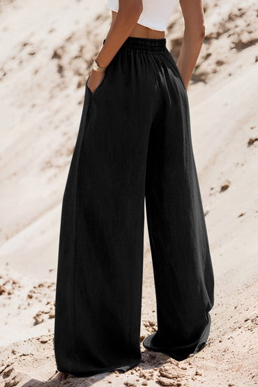 Chic black wide leg denim trousers