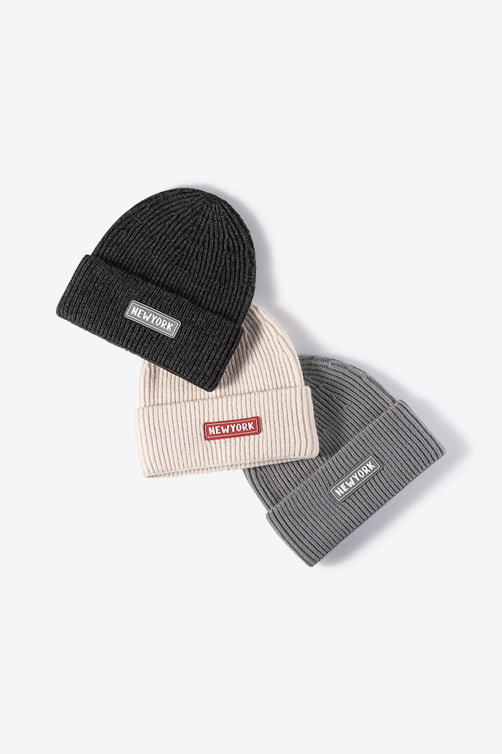 NEWYORK Patch Rib-Knit Cuffed Beanie.