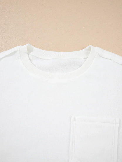 Exposed Seam Chest Pocket Knit Pullover Sweatshirt