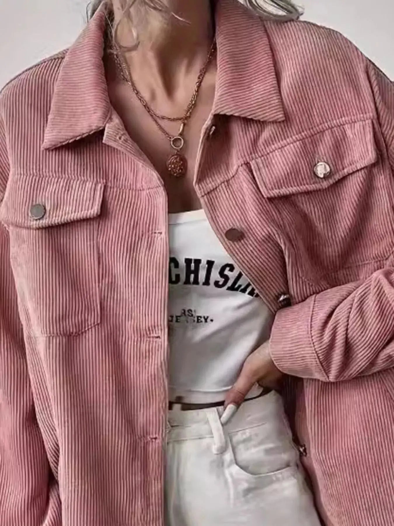 Casual Corduroy Button-Up Shacket Simply Love