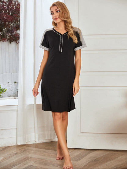 Contrast Stitching Contrast Short Sleeve Dress.