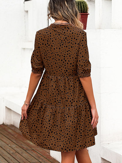 Printed Notched Half Sleeve Dress.