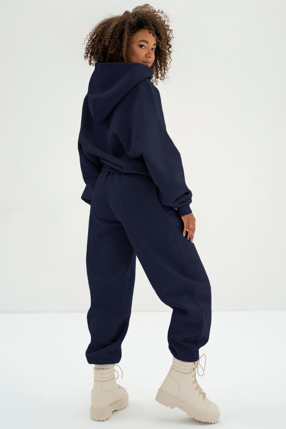 Navy Blue Solid Exposed Seams Hoodie and Joggers Activewear Set Dear-Lover Dropshipping
