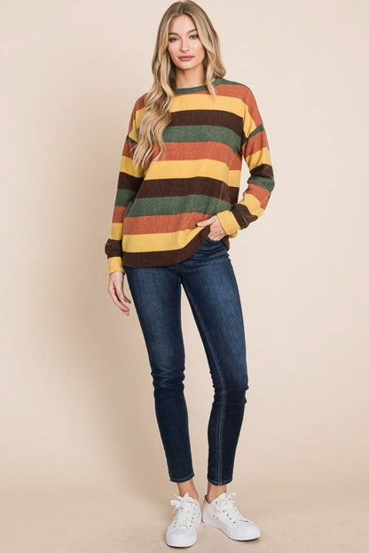 BOMBOM Multi-Color Striped Knit Top