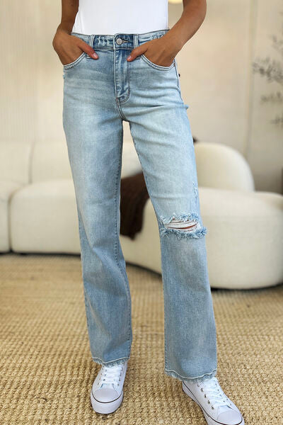Judy Blue Full Size High Waist Distressed Straight Jeans Coco’s Tee Boutique