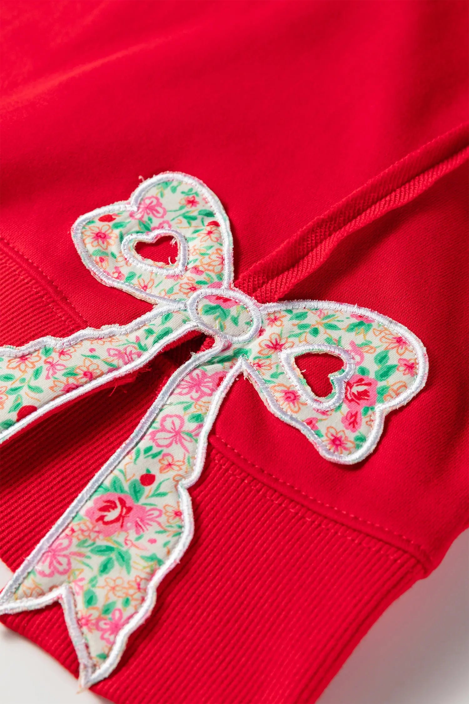 Fiery Red Floral Bow Patchwork Exposed Seam Slit Baggy Sweatshirt Dear-Lover Dropshipping