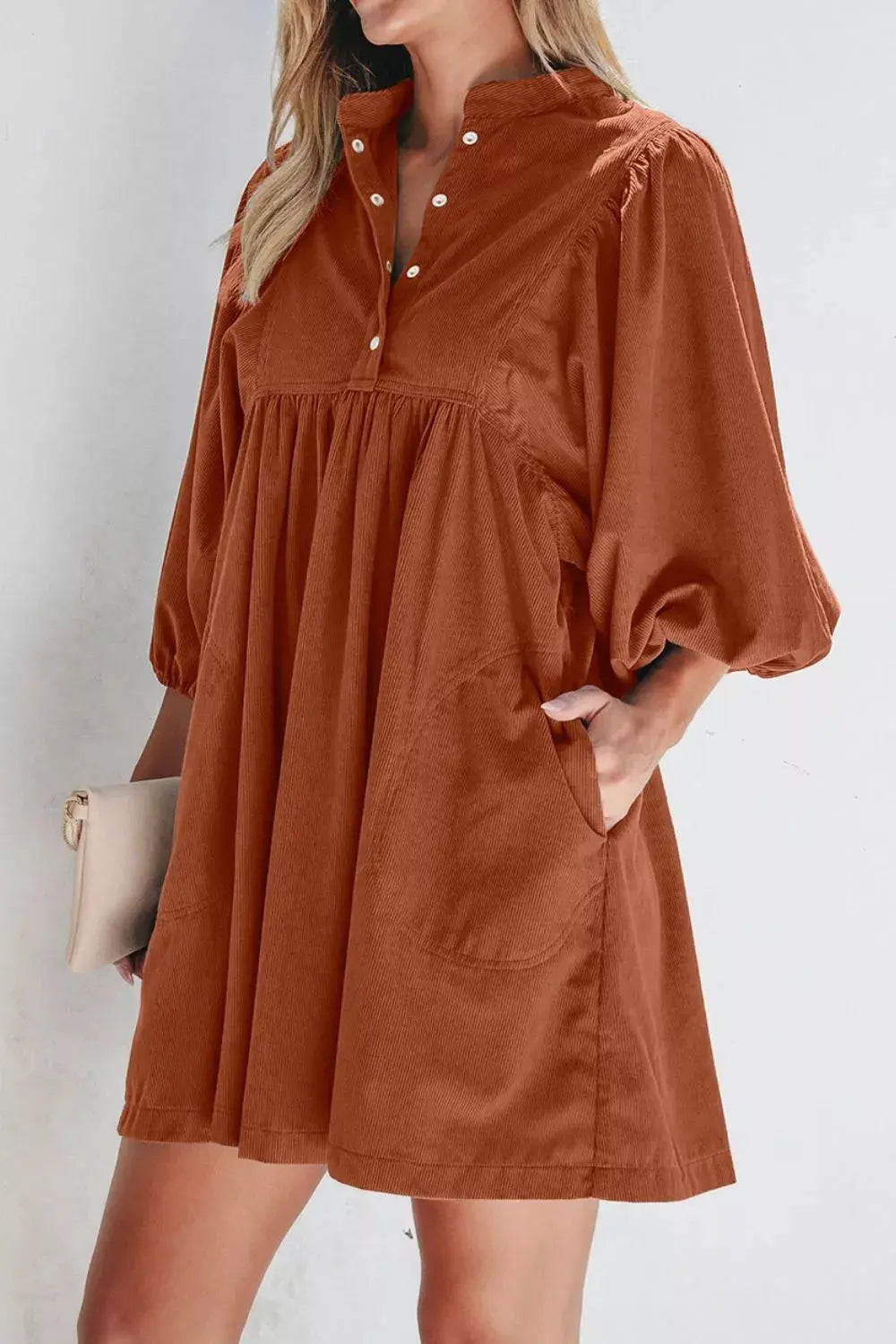 Corduroy Button-Down Babydoll Dress Simply Love