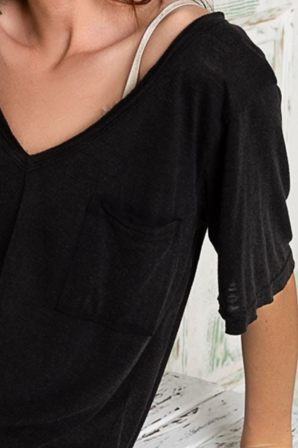 V-neck casual tee with chest pocket - Love Salve 