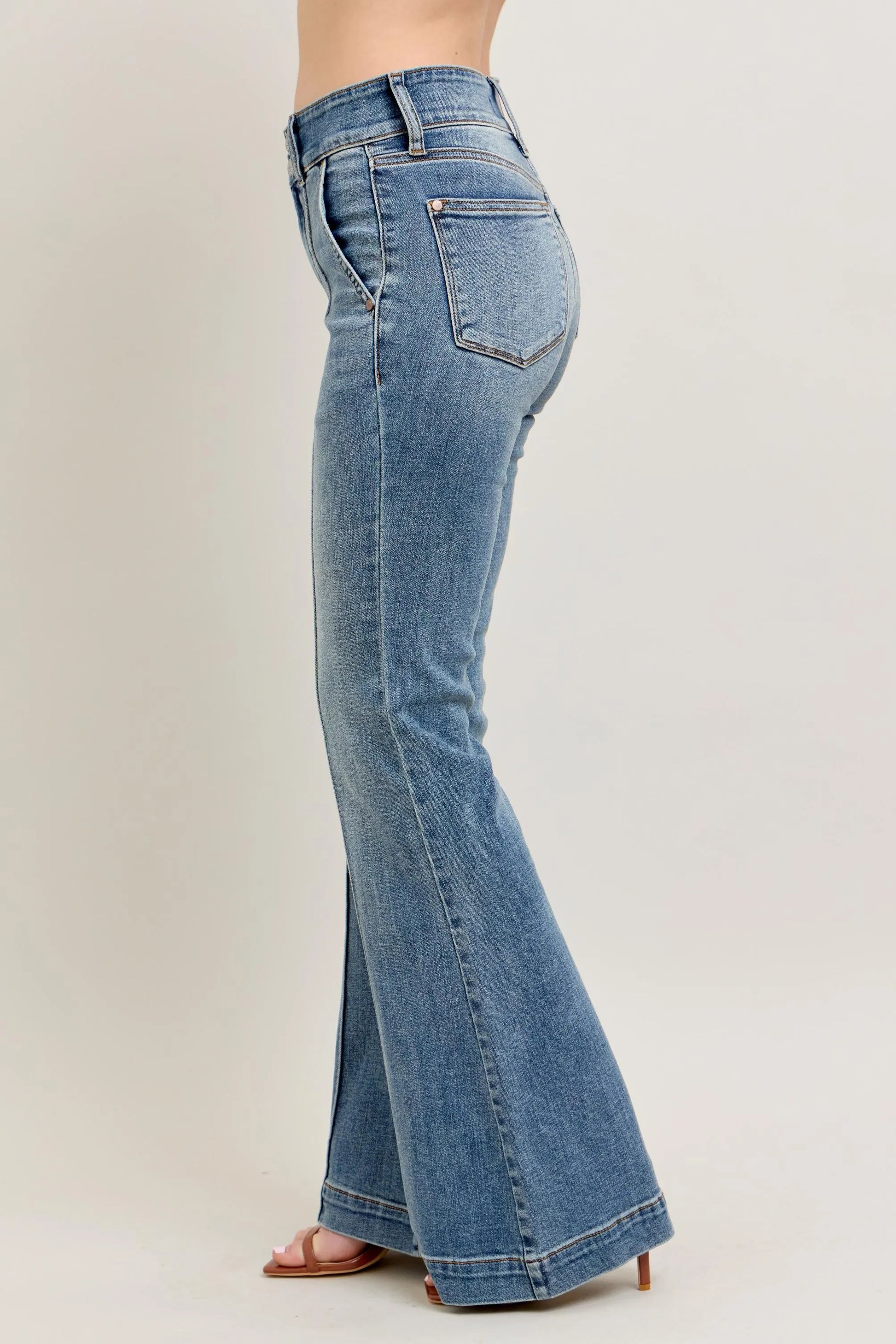 Judy Blue Plus Size High Waist Flare Denim Jeans with Front Seam Detail - Love Salve 