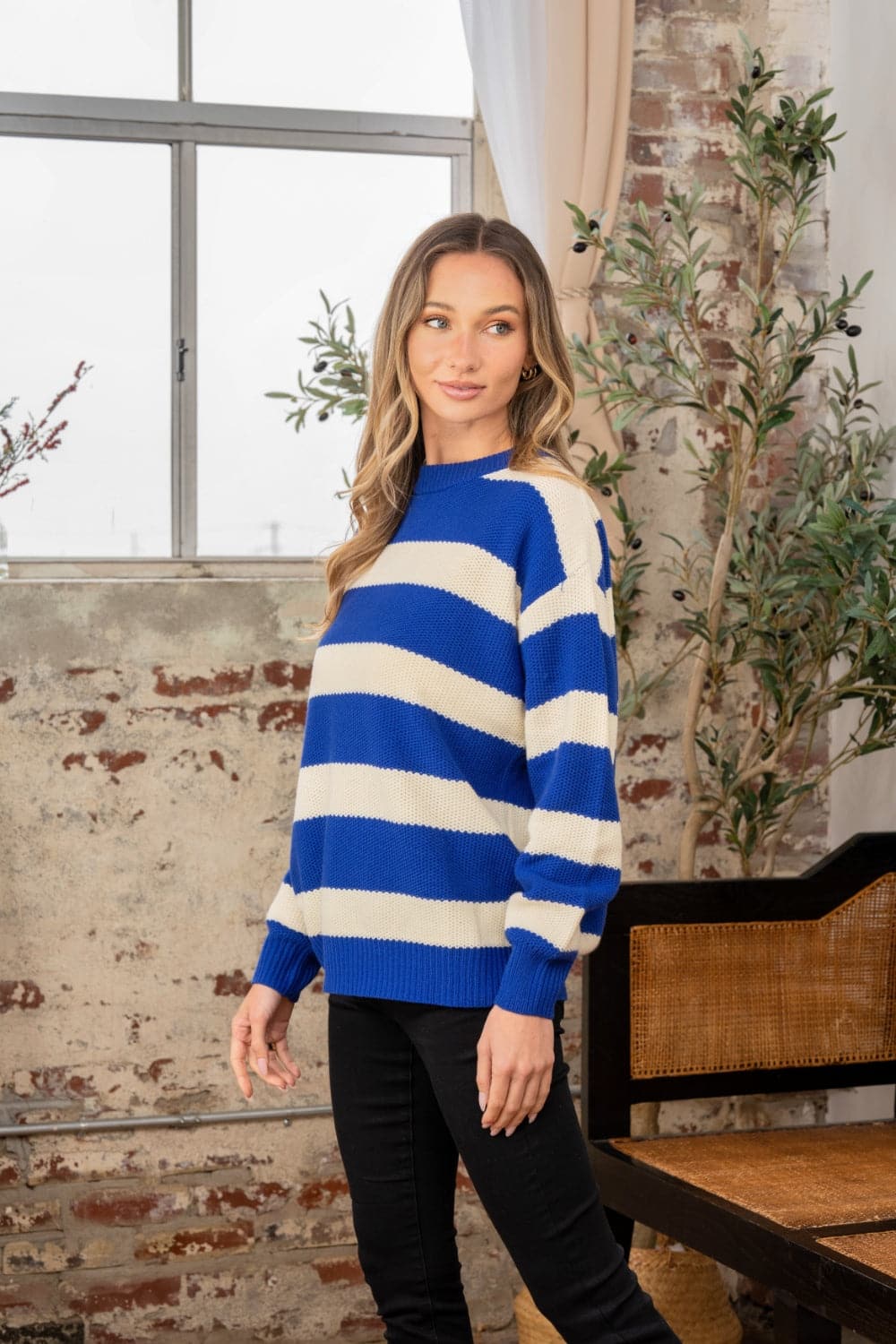 Sew In Love vibrant striped round neck sweater