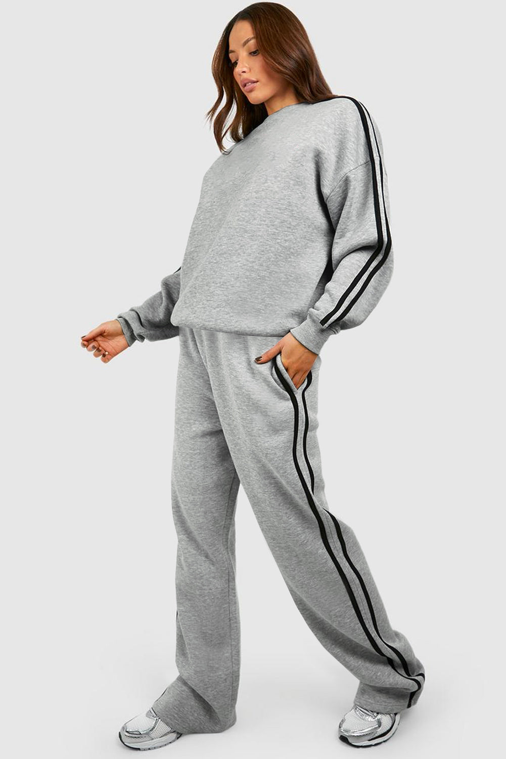 Light grey side stripe activewear set