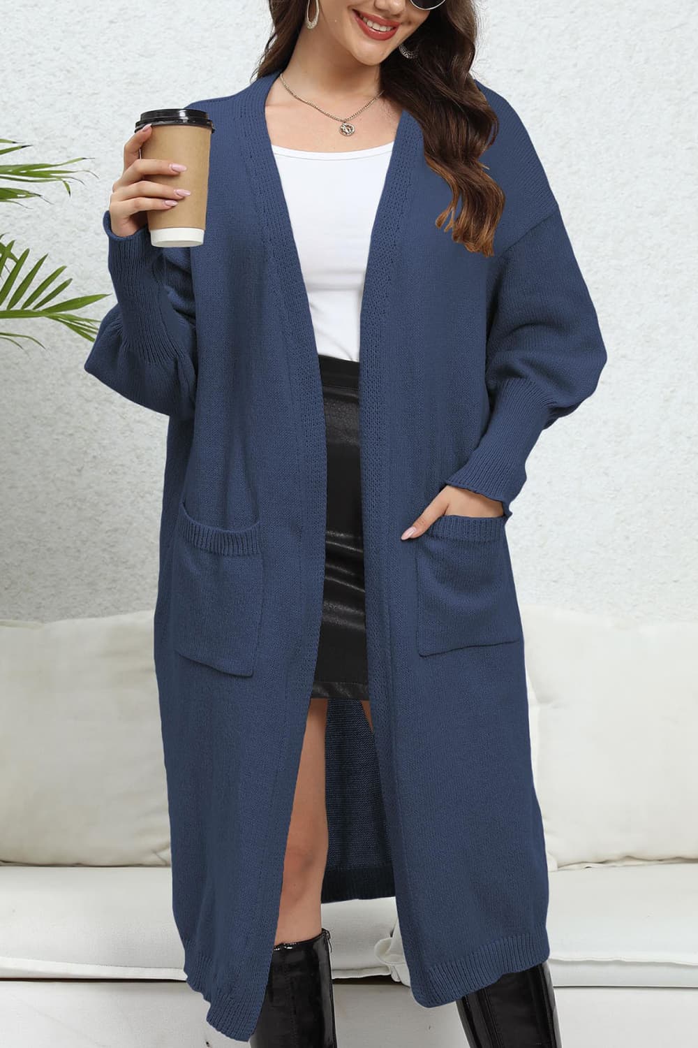 Open Front Dropped Shoulder Cardigan.