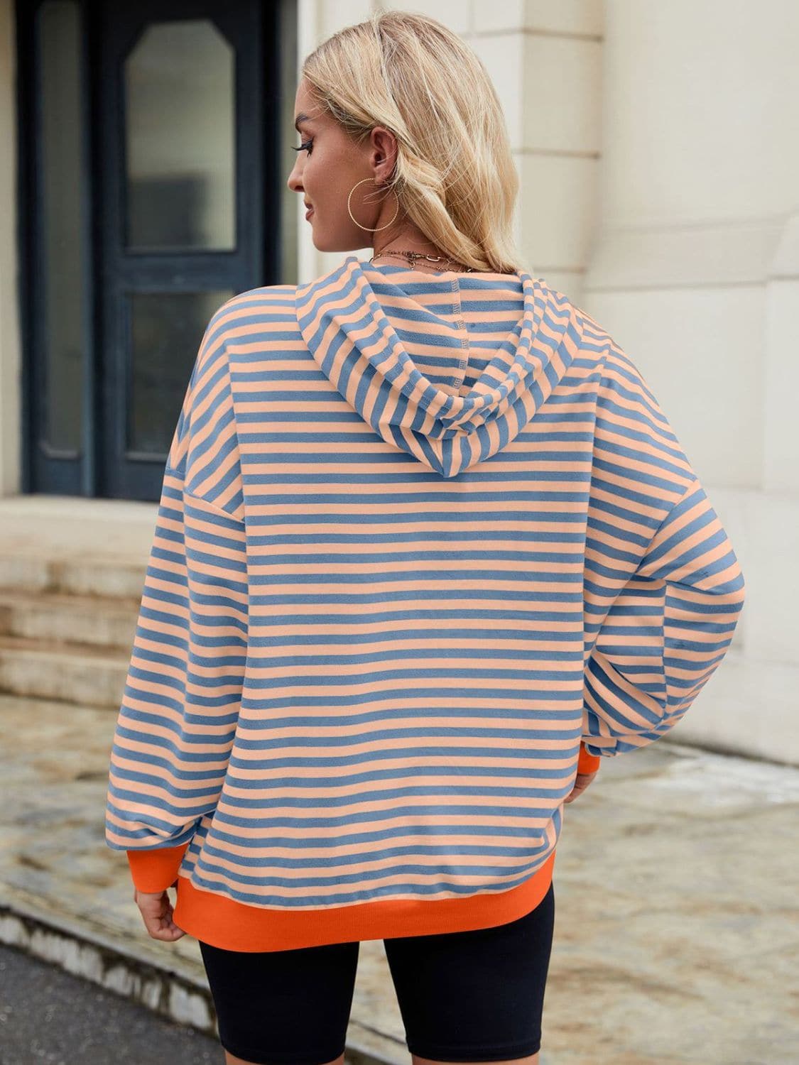 Contrast Striped Hoodie with Pockets