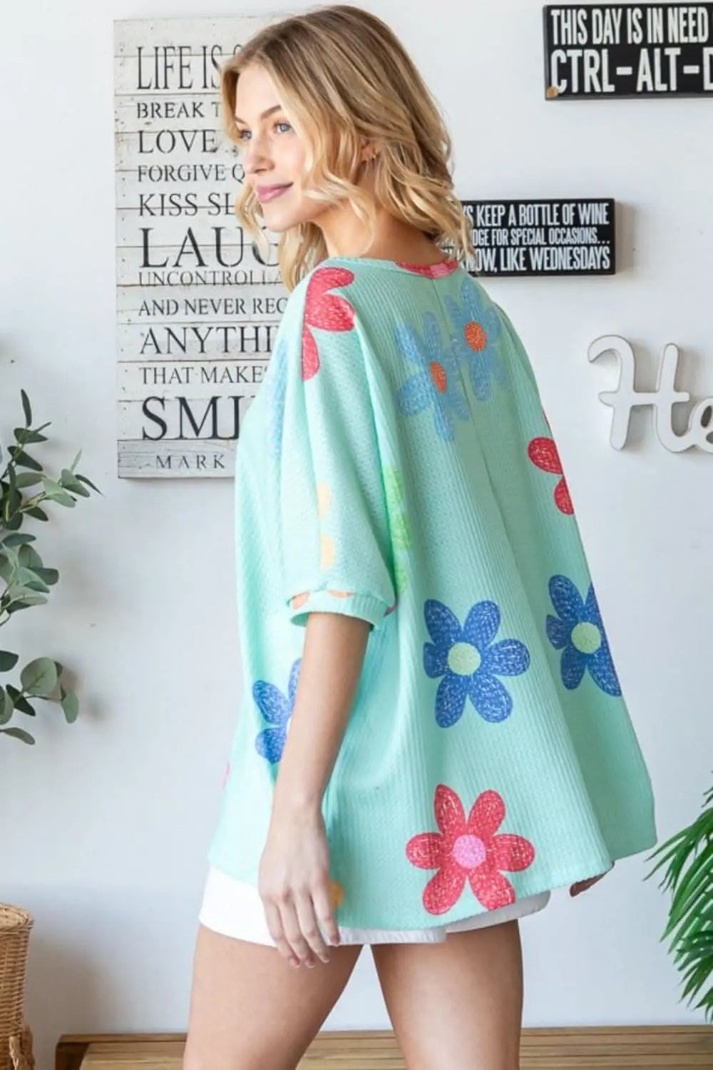 HOPELY Floral Waffle Oversize T-Shirt - Love Salve 