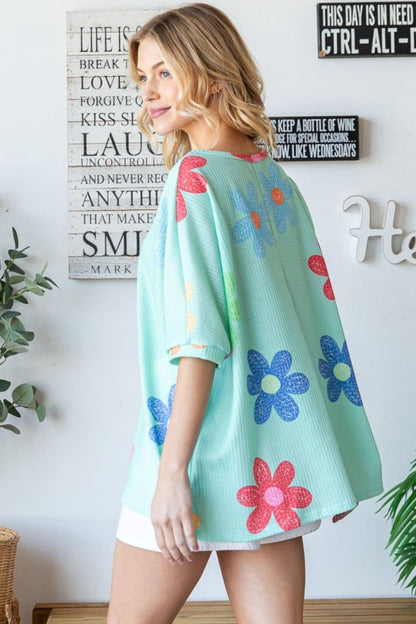 HOPELY Floral Waffle Oversize T-Shirt.