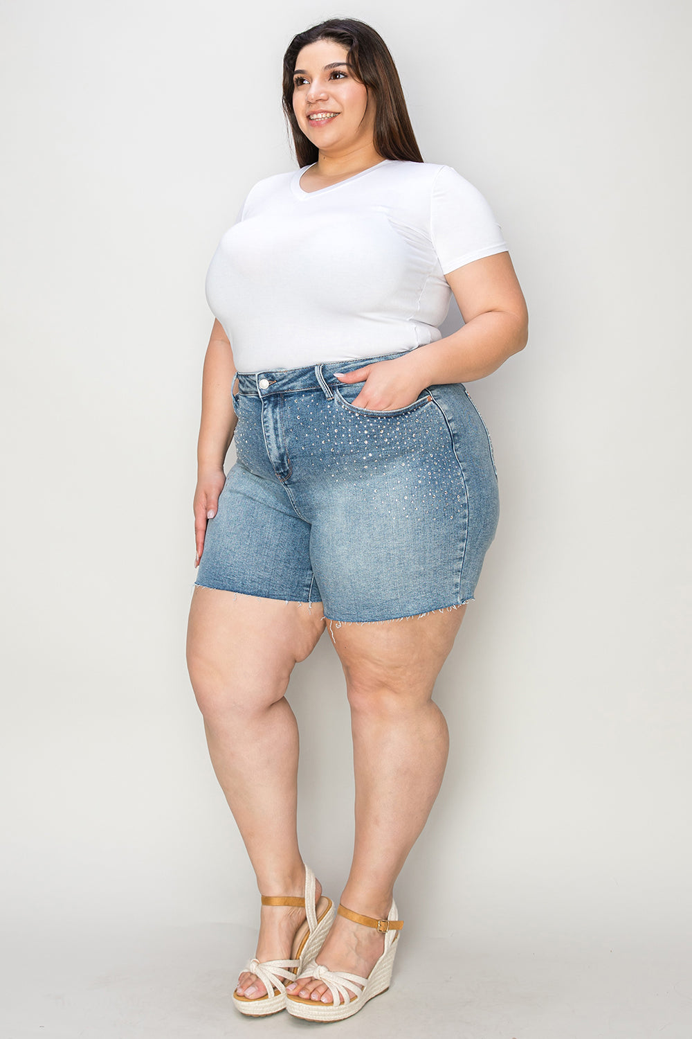 Judy Blue Full Size High Waist Raw Hem Denim Shorts Coco’s Tee Boutique
