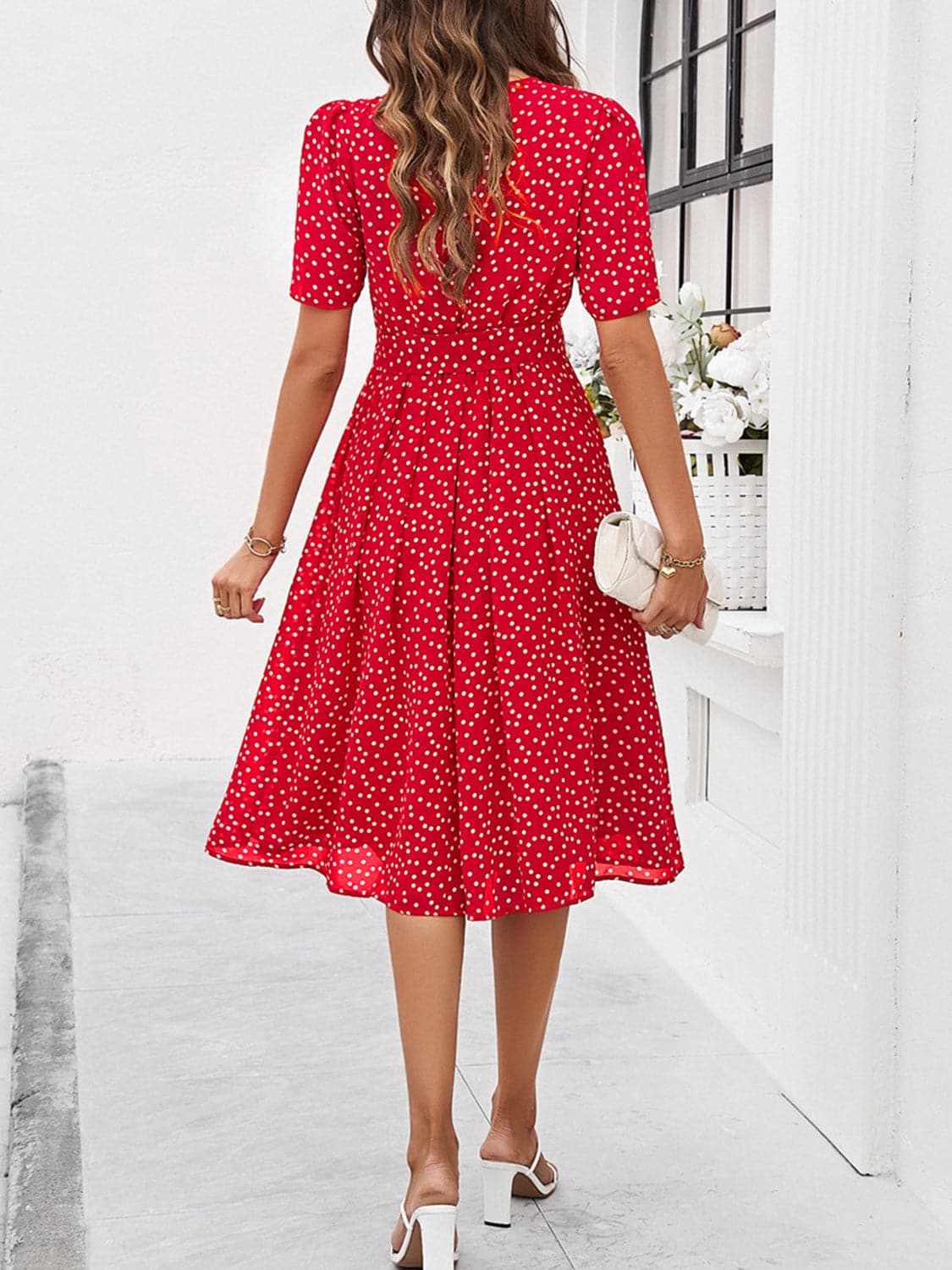 Printed Round Neck Short Sleeve Dress.