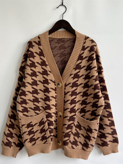 Houndstooth Botton Front  Cardigan with Pockets.