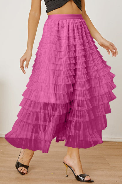 Ruched High Waist Tiered Skirt.