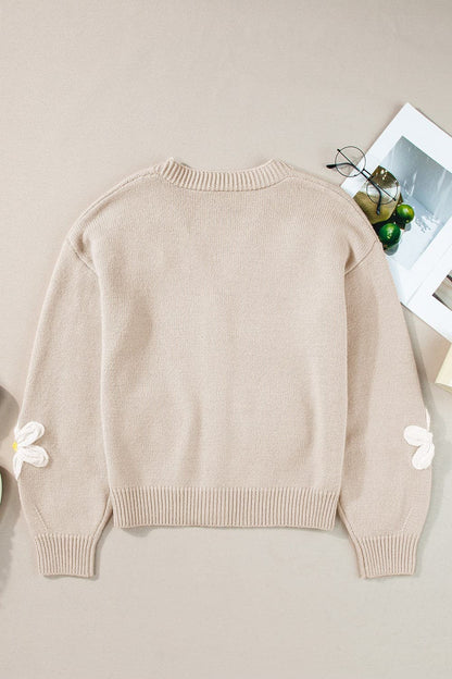 Flower Dropped Shoulder Long Sleeve Cardigan.