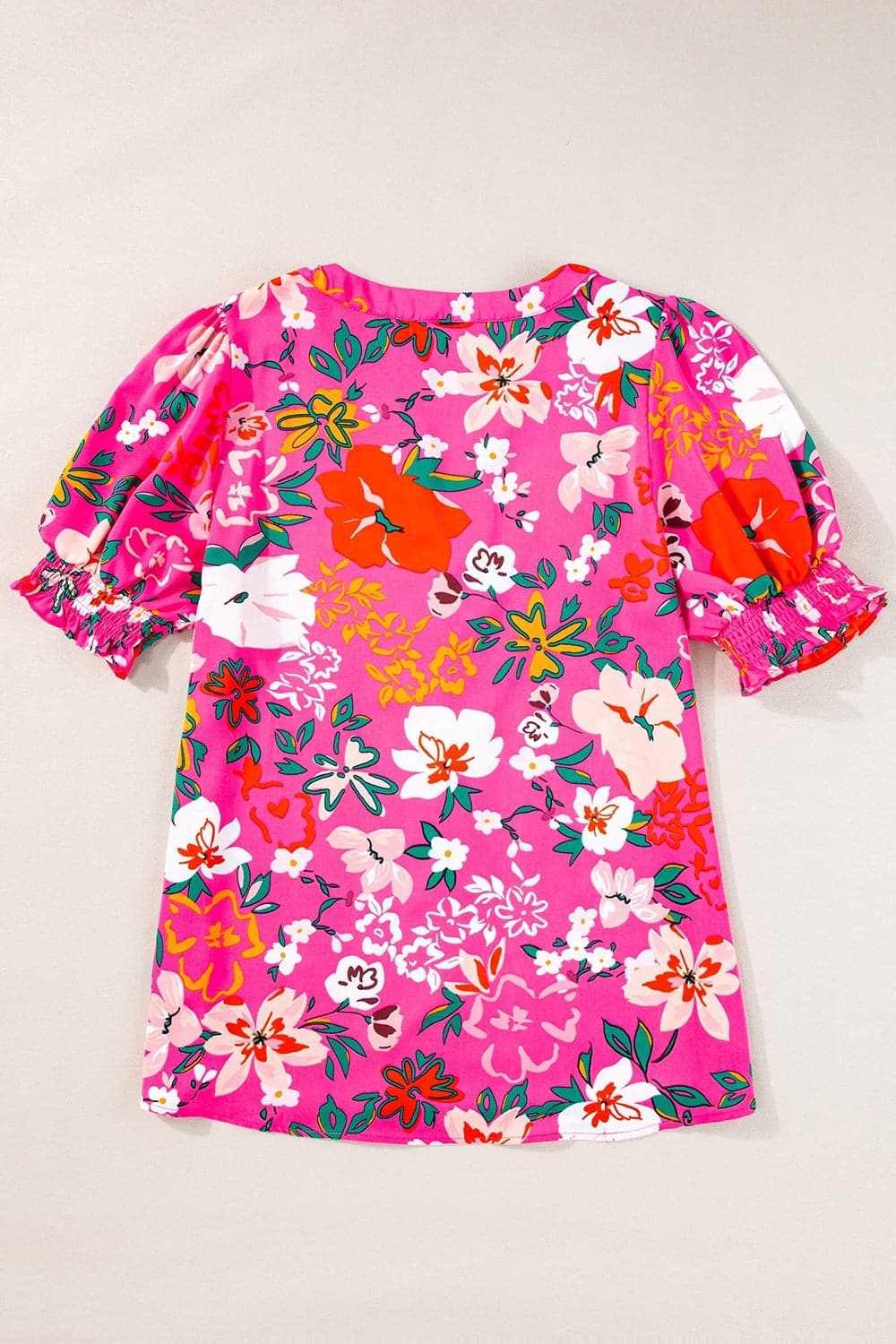 Printed Notched Short Sleeve Blouse.