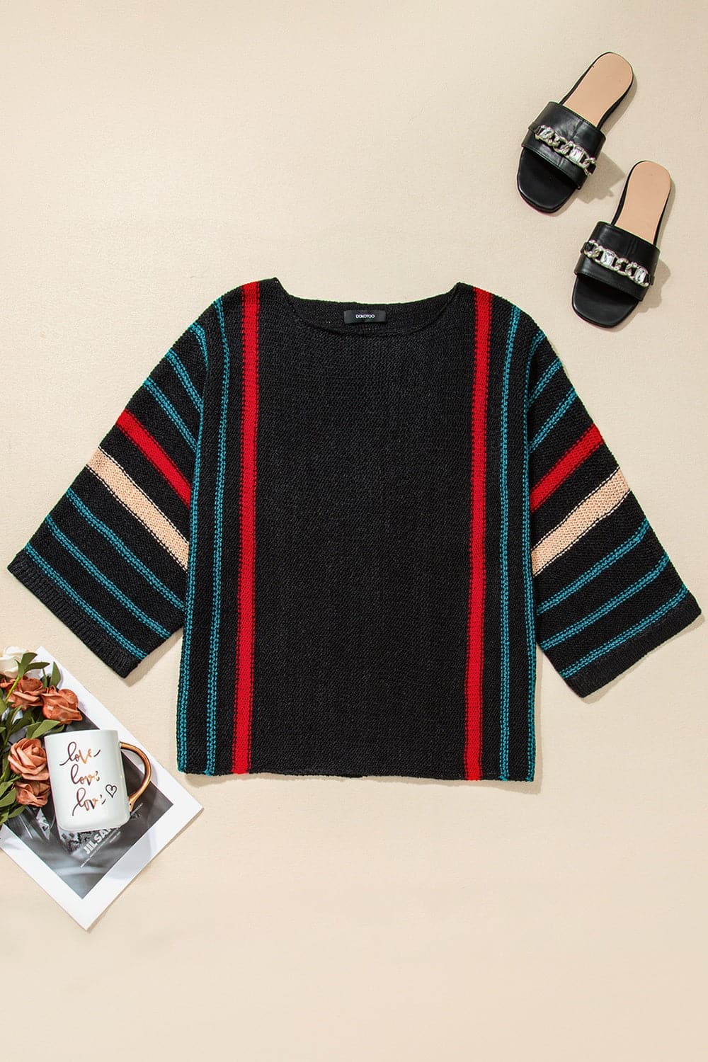 Striped Boat Neck Three-Quarter Sleeve Knit TopFeatures: Basic style
Stretch: Slightly stretchy
Material composition: 100% acrylic
Care instructions: Machine wash cold. Tumble dry low.
Imported


Size
US
Bust
SleLove Salve -Quarter Sleeve Knit TopKnit Tops