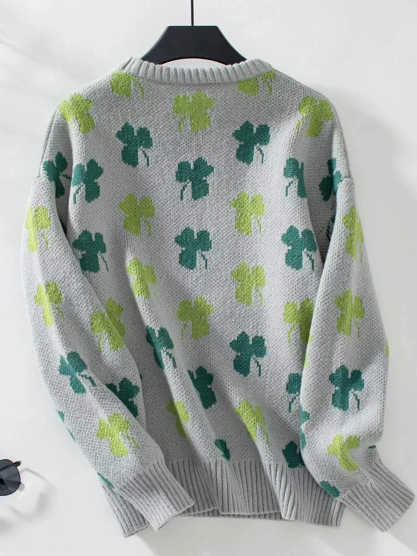 Clover Round Neck Long Sleeve Sweater Simply Love