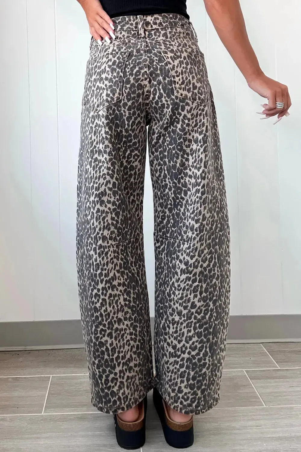 Leopard Print High Waist Barrel Jeans Simply Love
