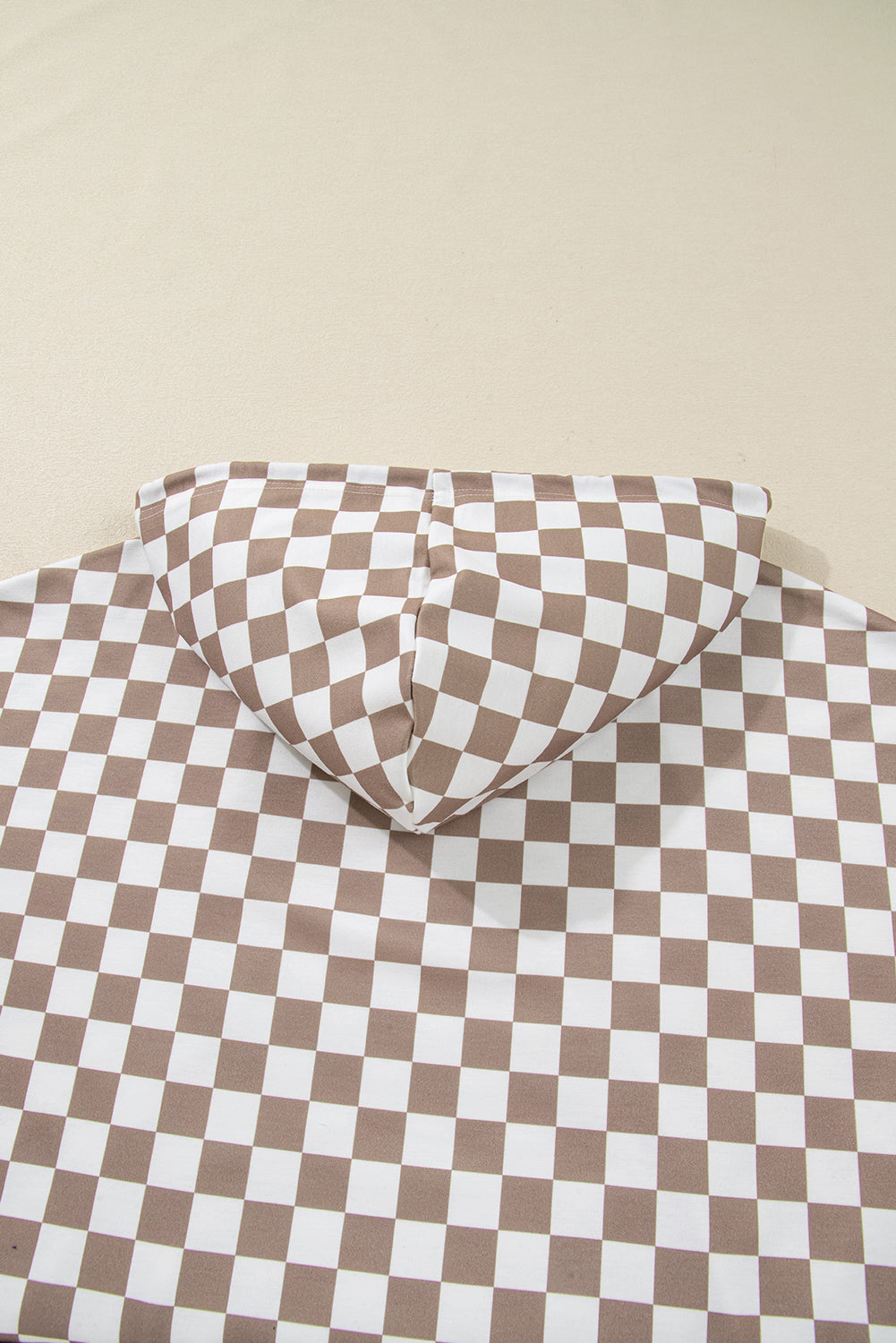 Khaki Double Checkered Patchwork Tie Neck Oversize Hoodie Dear-Lover Dropshipping