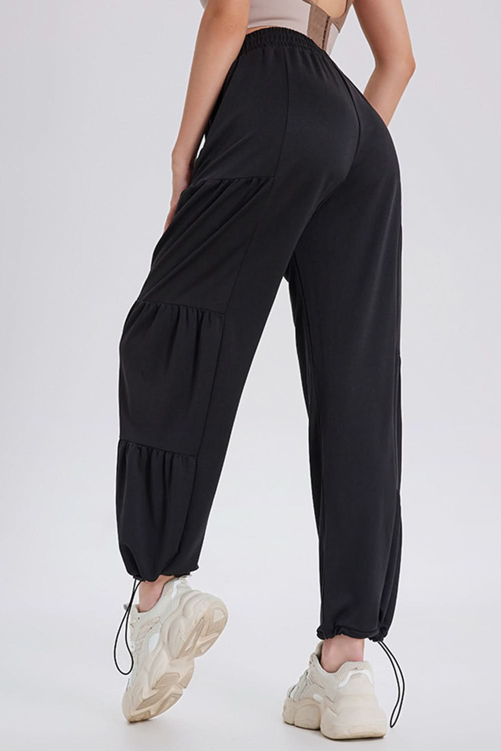 Ruched Elastic Waist Jogger Pants with Drawstring