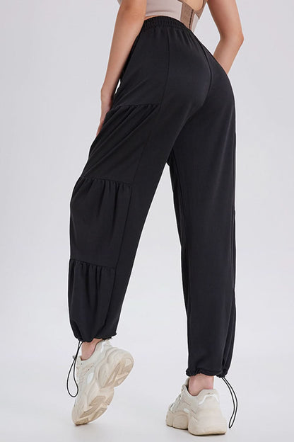 Ruched Elastic Waist Jogger Pants with Drawstring