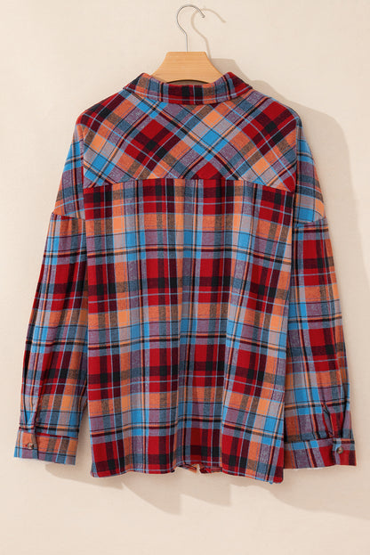 Red plaid plus size button-up shirt