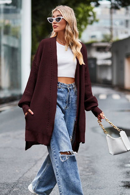 Open Front Dropped Shoulder Longline Cardigan.